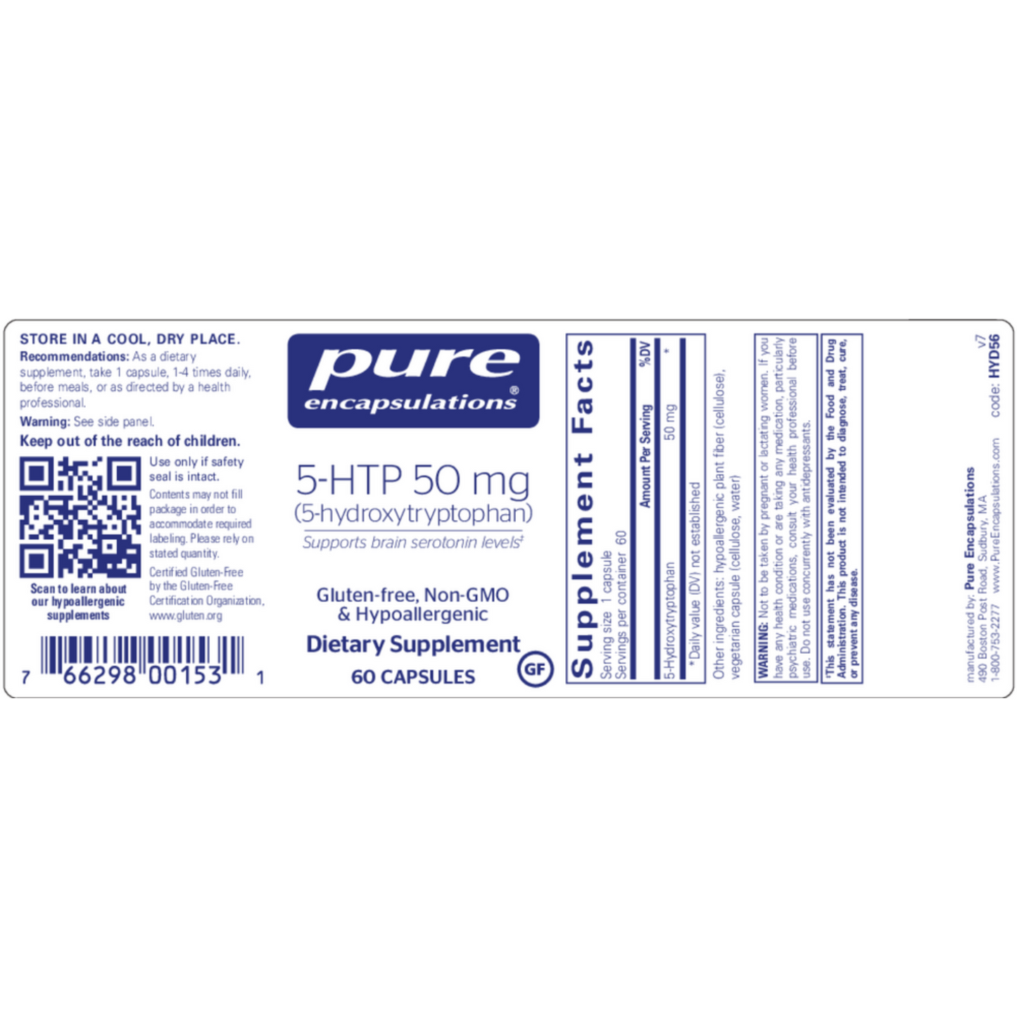 5 HTP 50 Mg Pure Encapsulations Label