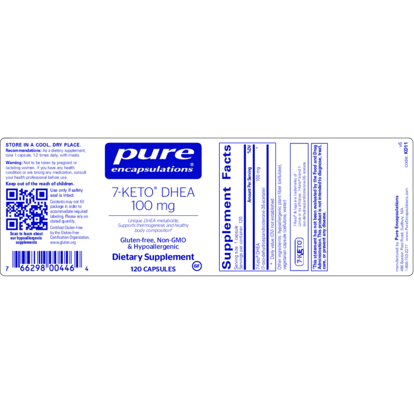 7 Keto DHEA 100 Mg Pure Encapsulations Label