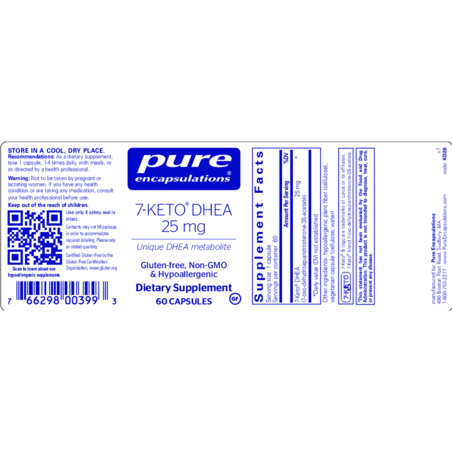 7 Keto DHEA 25 Mg Pure Encapsulations Label