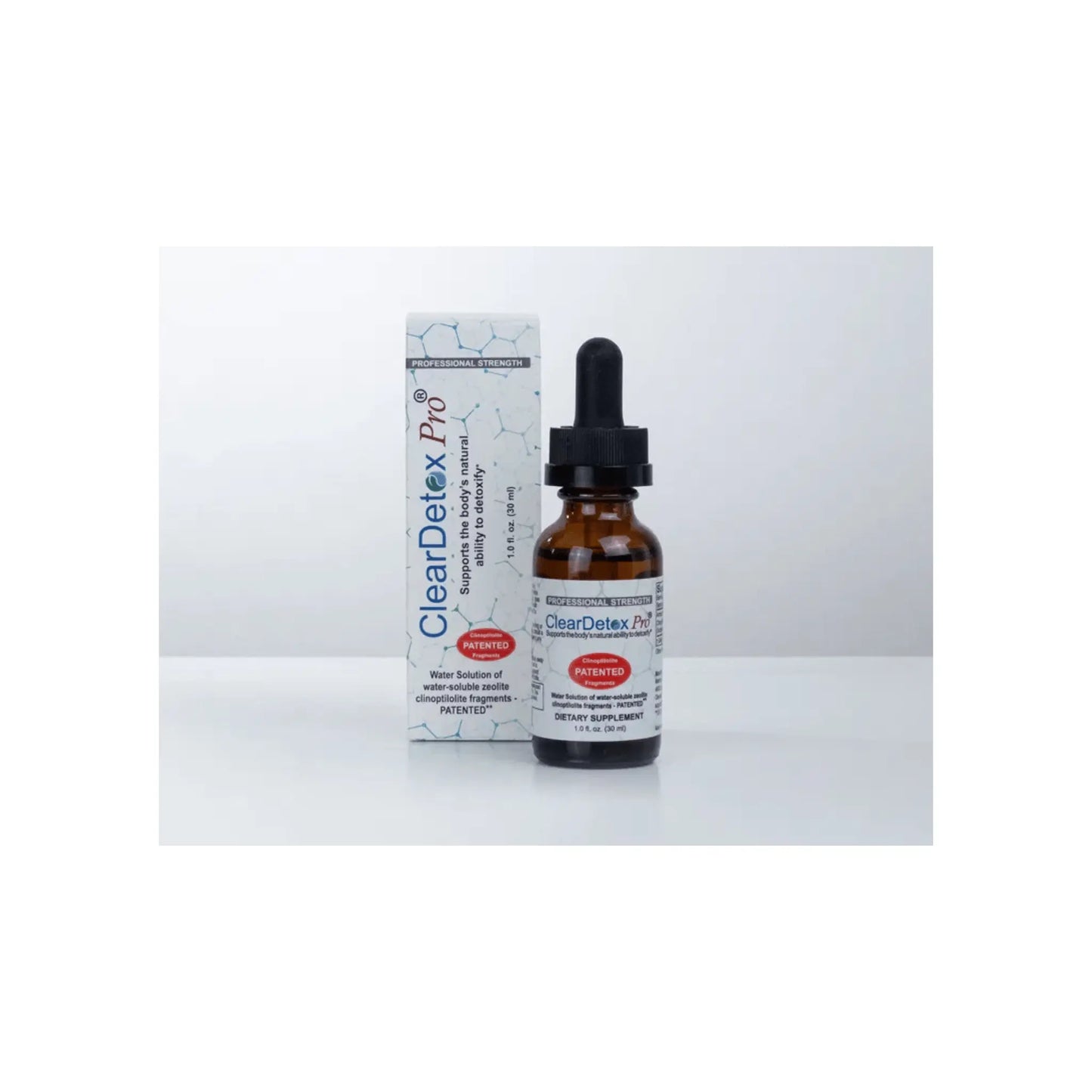 Front view of Approved Medical Solutions ClearDetox Pro 1 oz dropper bottle showing the professional detoxification formula