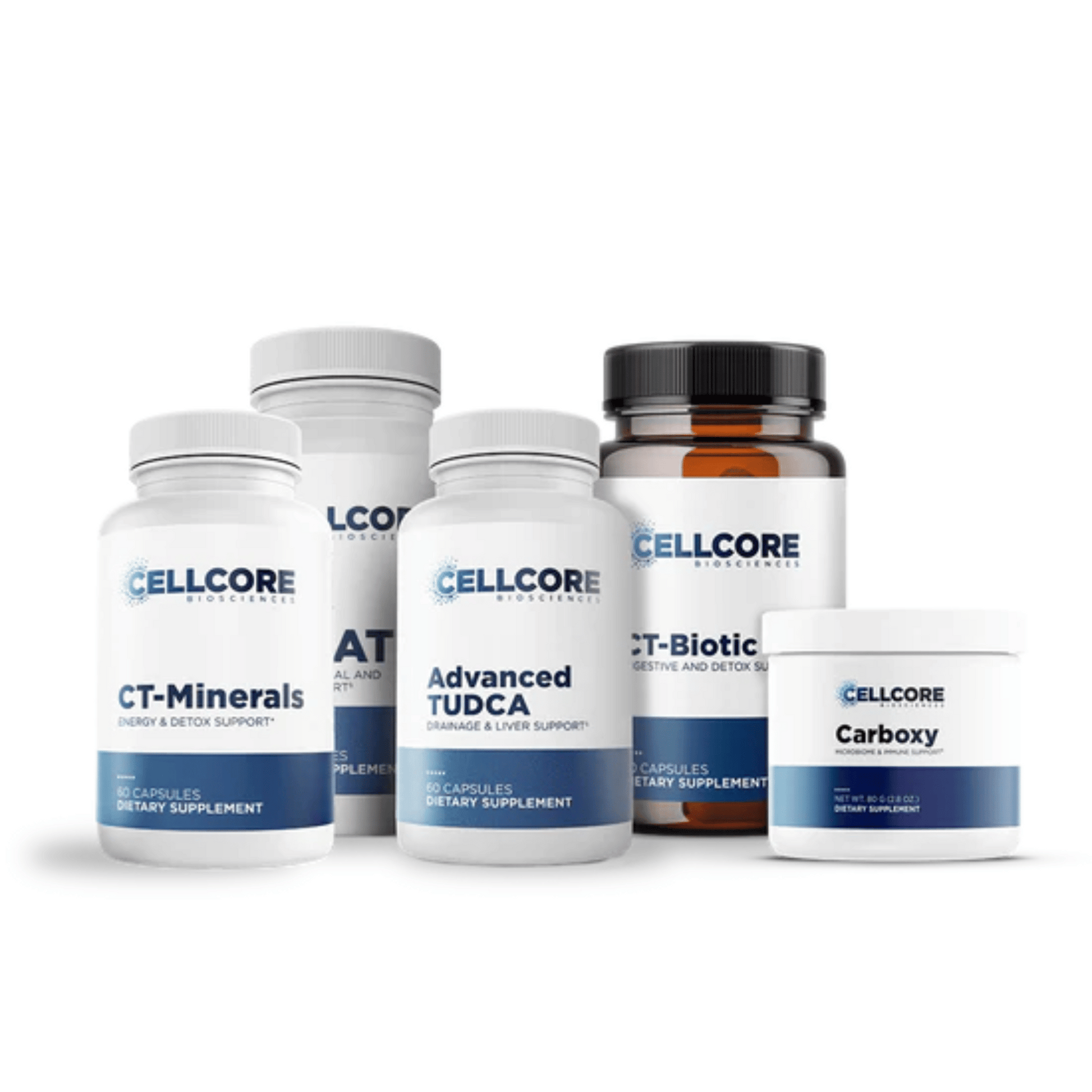 CellCore Advanced MYC Support Kit supplements for detox, energy, liver support, and gut health.
