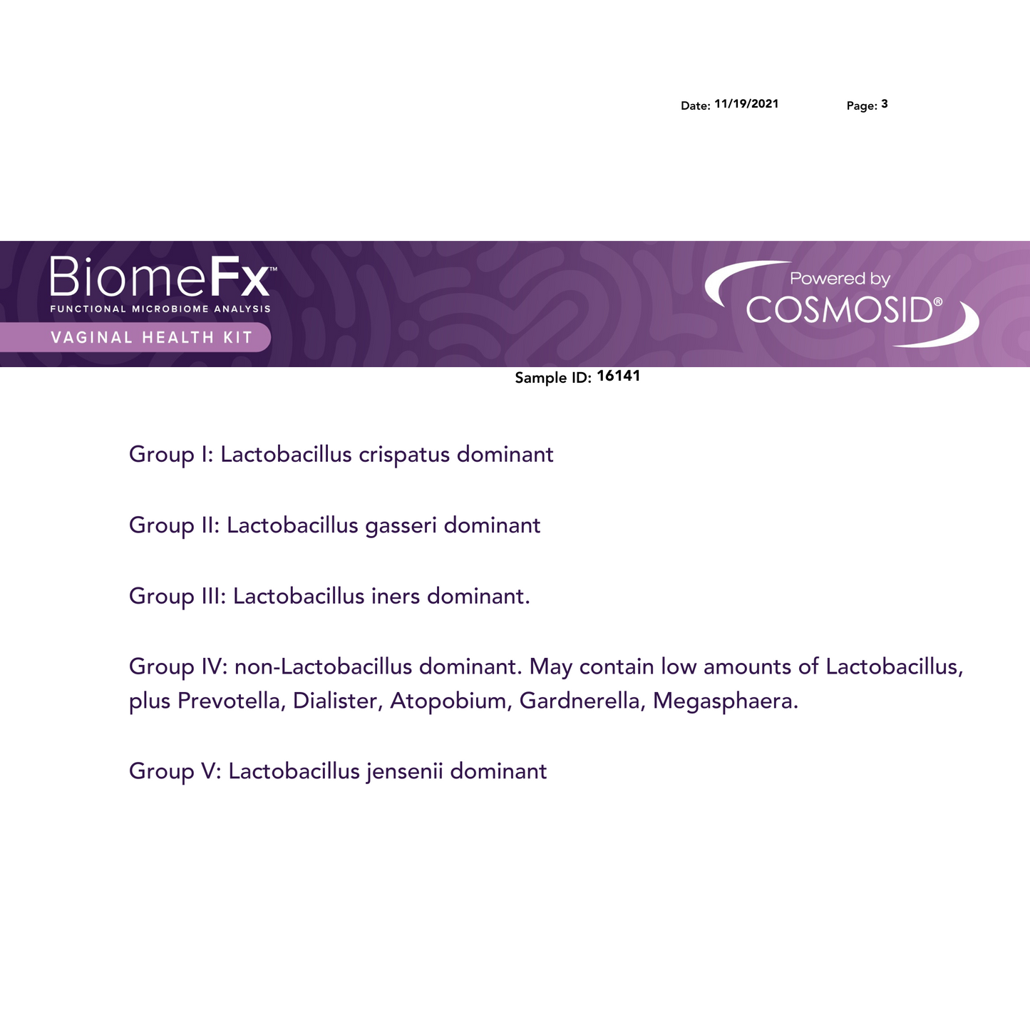 Biome FX Vaginal Health Microbiome Labs Kit Sample Report Page 3