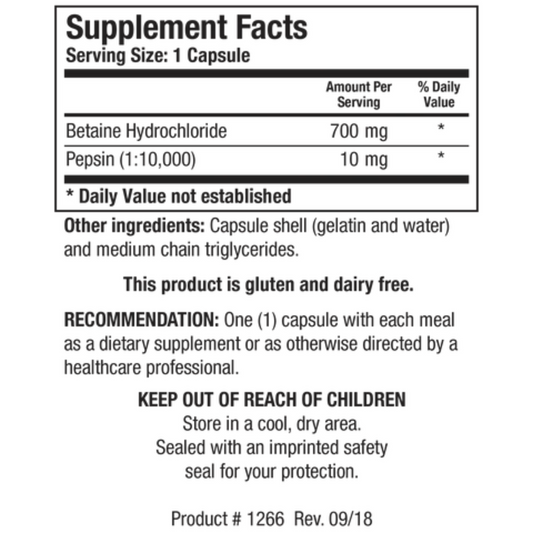 Biotics Research Betaine Plus HP Ingredients