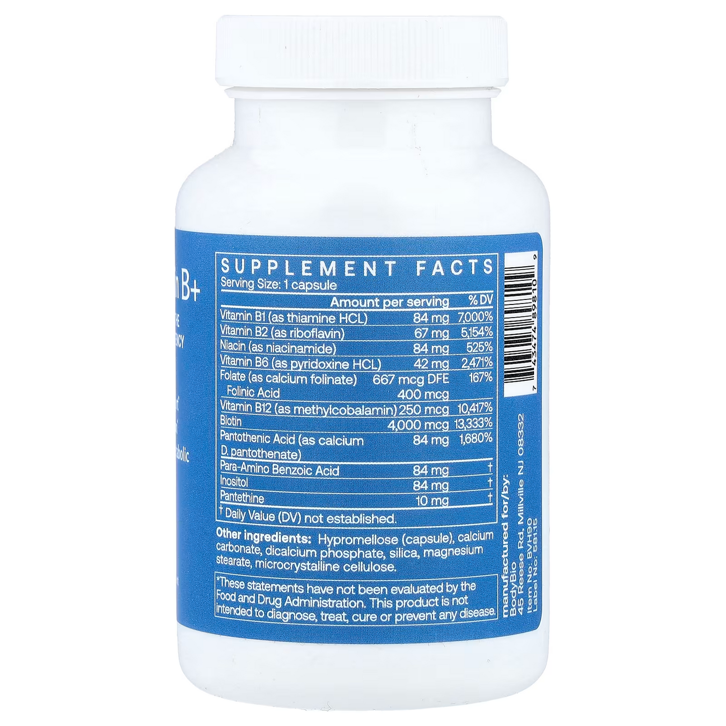 BodyBio Vitamin B+ 90 Capsules