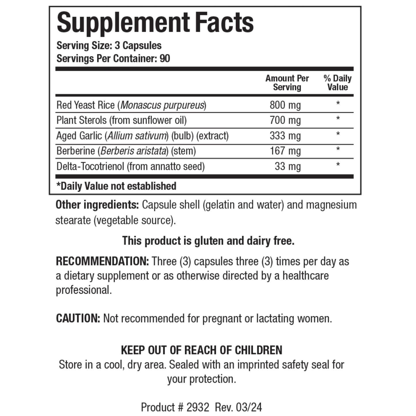 Close up of Cardio-Lipid bottle label detailing the active botanical ingredients, plant sterols, and nutritional facts