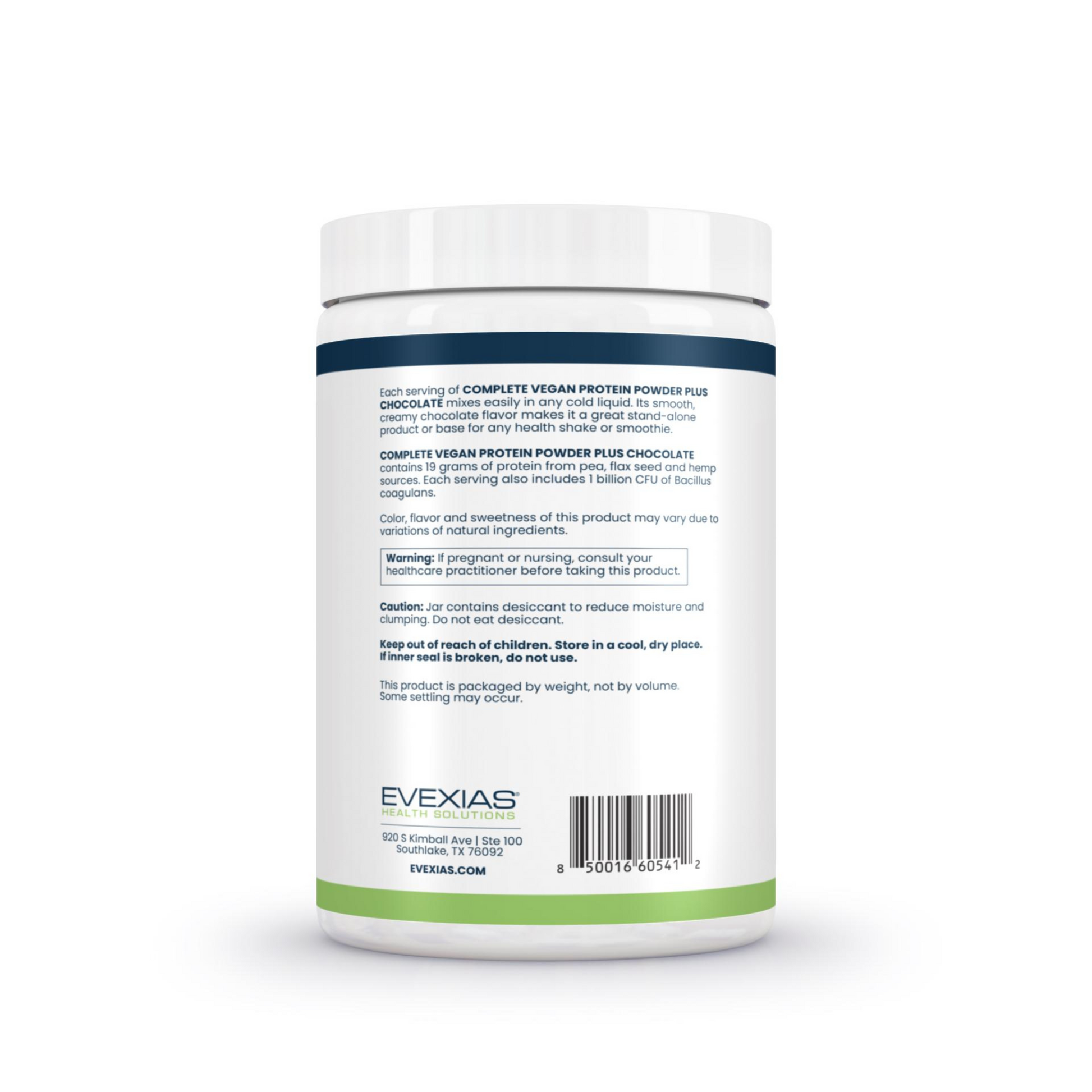 Complete Vegan Protein Powder Plus Chocolate Evexias Health Solutions Back Label