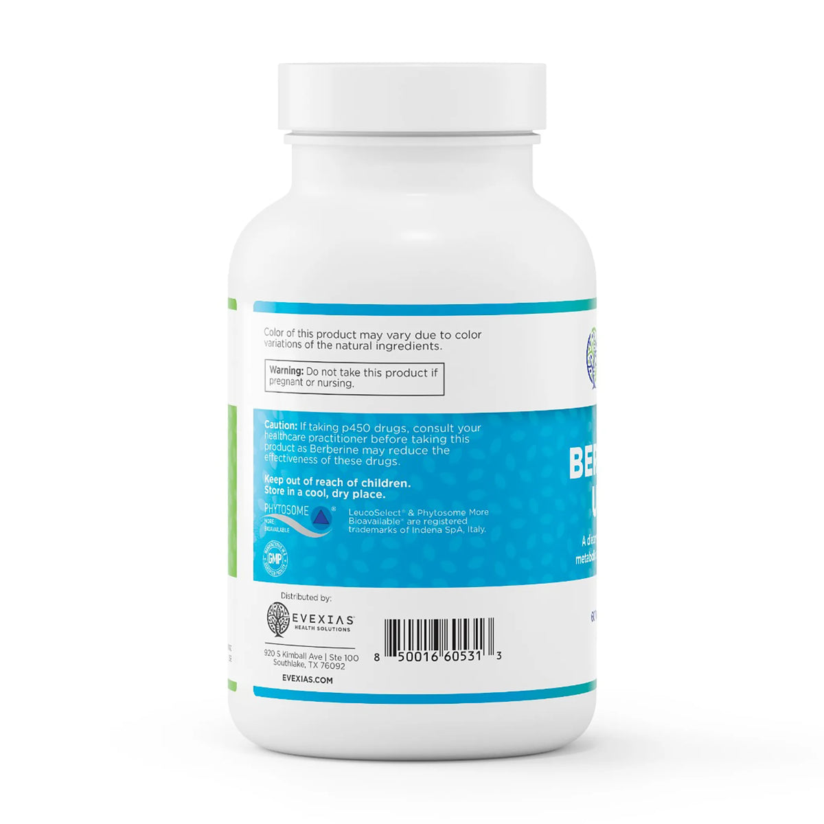 Evexias Health berberine ultra supplement bottle description label