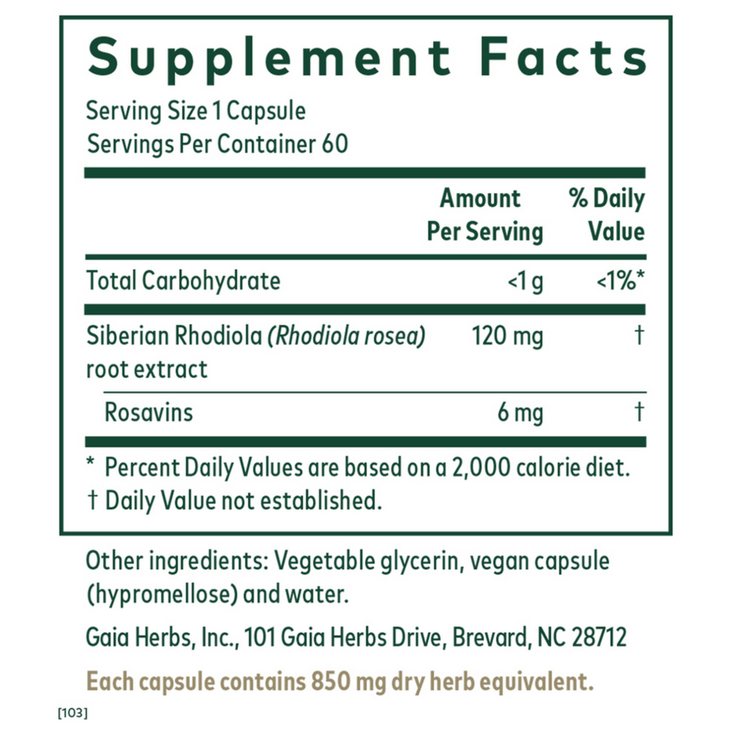 Gaia Herbs Ingredients Pro Rhodiola Ingredients