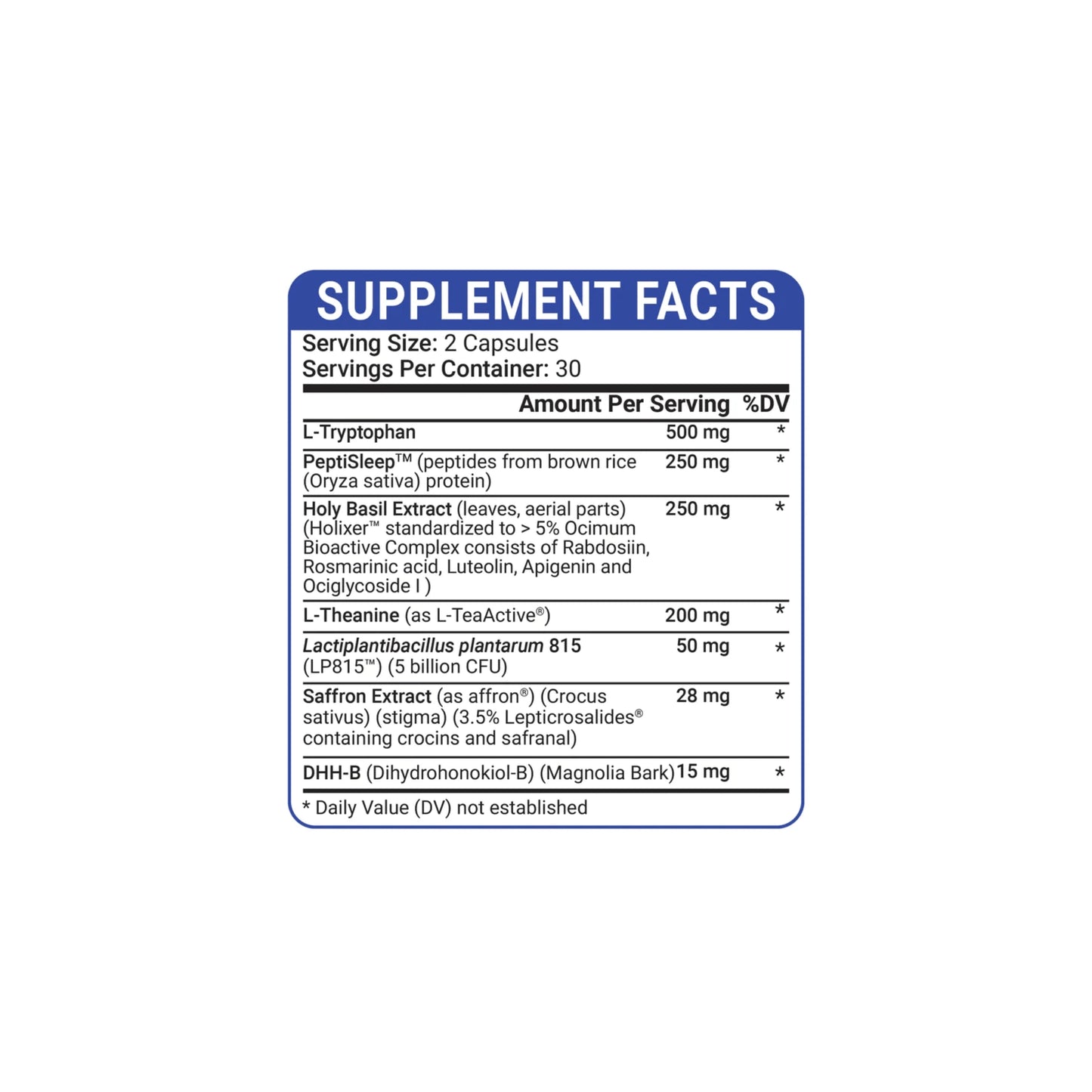 SLEEPgevity by Healthgevity 60-capsule supplement facts panel detailing ingredients for restorative sleep and relaxation support