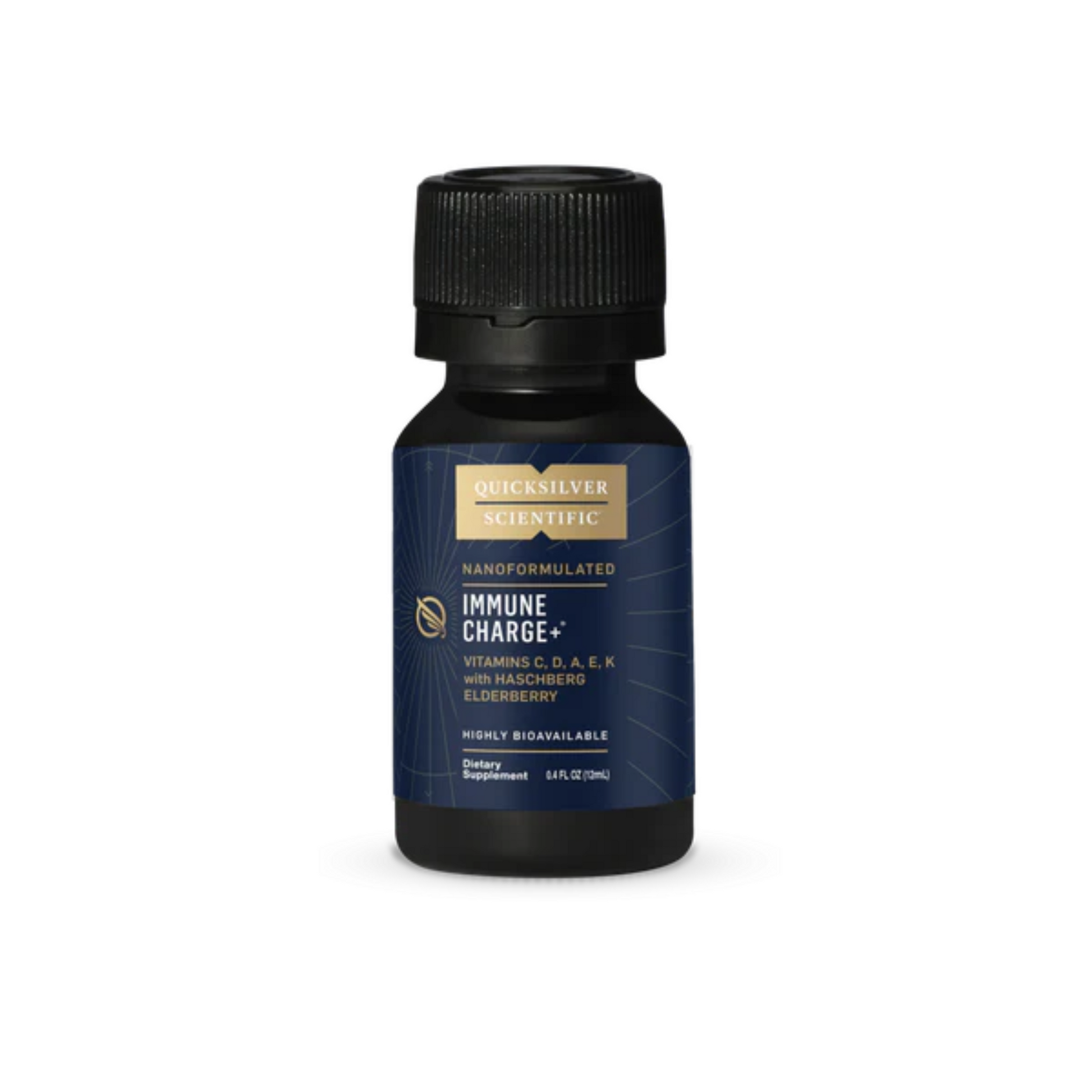 Quicksilver Scientific Immune Charge+ Shots bottle with elderberry and vitamins C, D, A, E, K for immune support