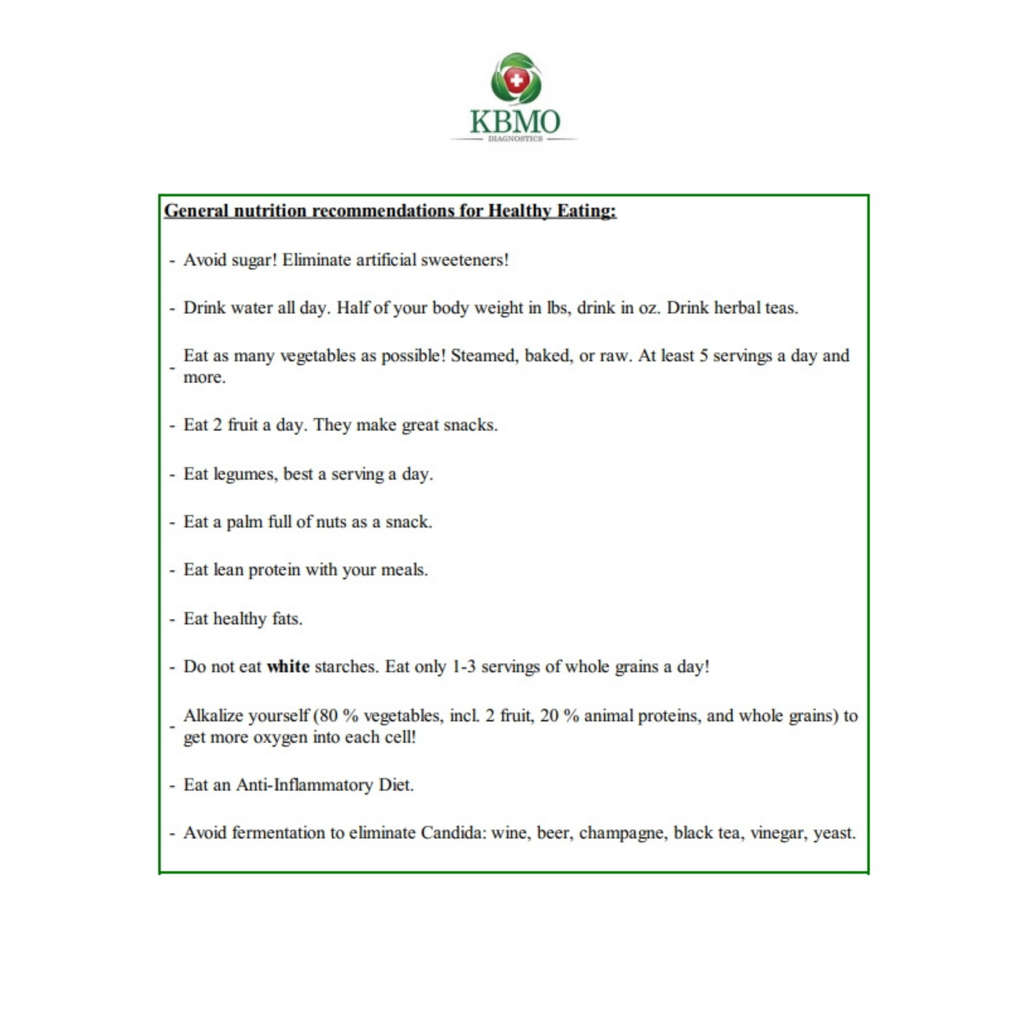 KBMO Diagnostics Fit 176 Test Meal Plan Page 1