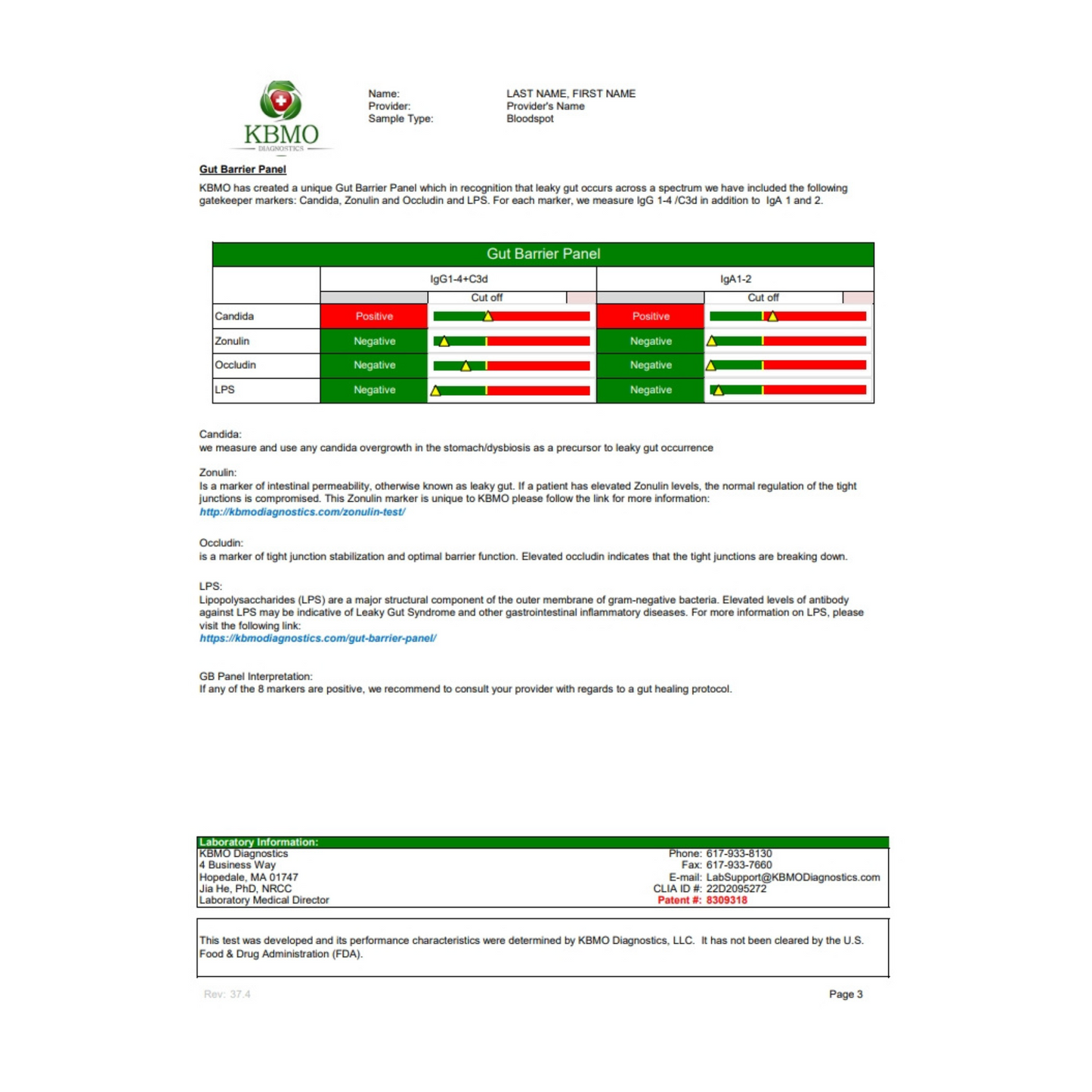 KBMO Diagnostics Kit 176 Test Patient Results Page 3