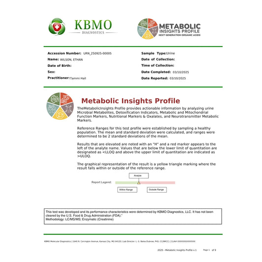 KBMO Diagnostics MIP Test example patient report showing the microbial inflammation protein levels across various bacterial markers to indicate gut barrier integrity and systemic immune response