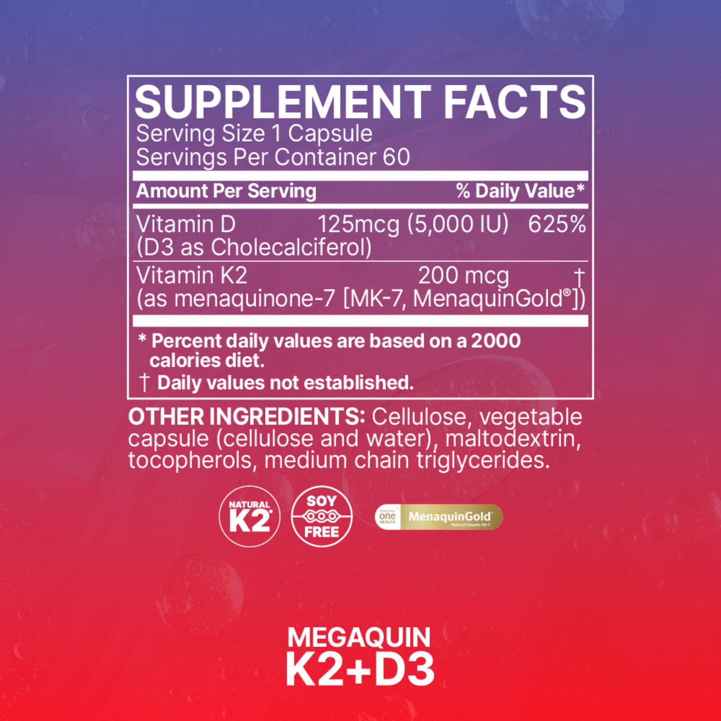 Mega Quin K2 D3 Microbiome Labs Ingredients