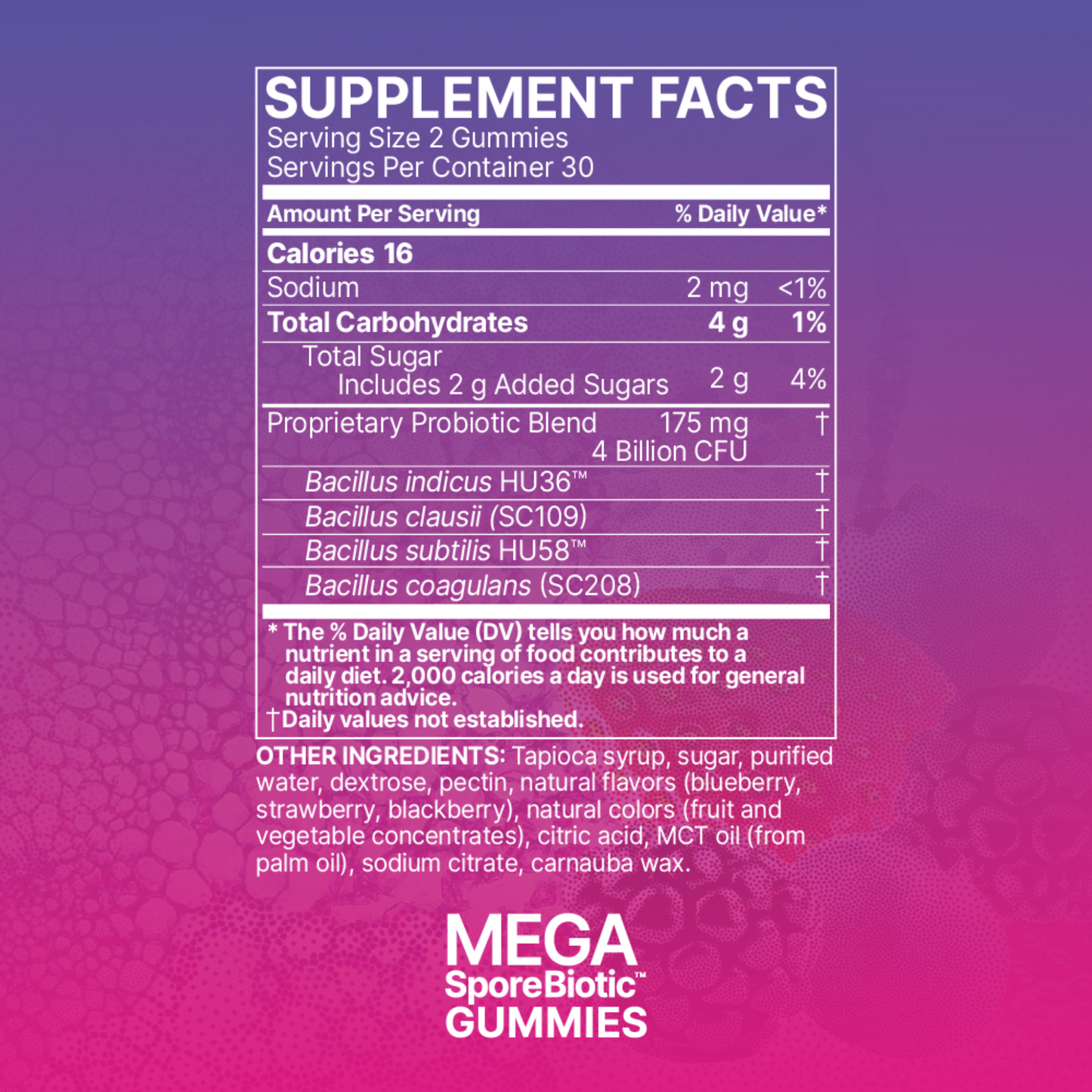 Mega Spore Biotic Gummies Ingredients