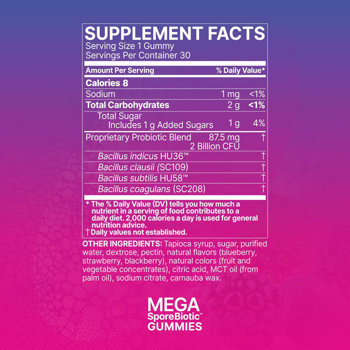 Mega Spore Biotic Kids Gummies Microbiome Labs Ingredients
