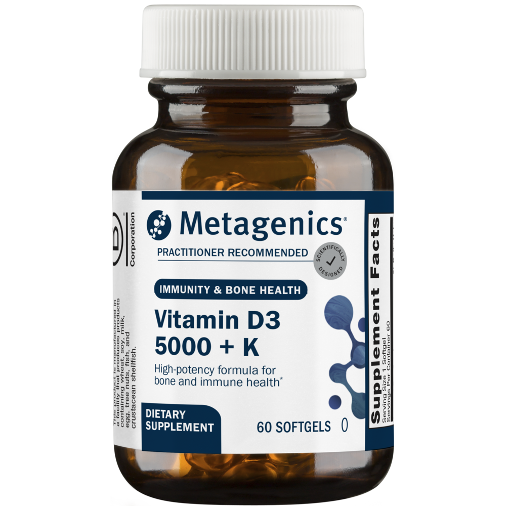 Metagenics Vitamin D3 5000 + K high potency softgels for immunity and bone health supplement