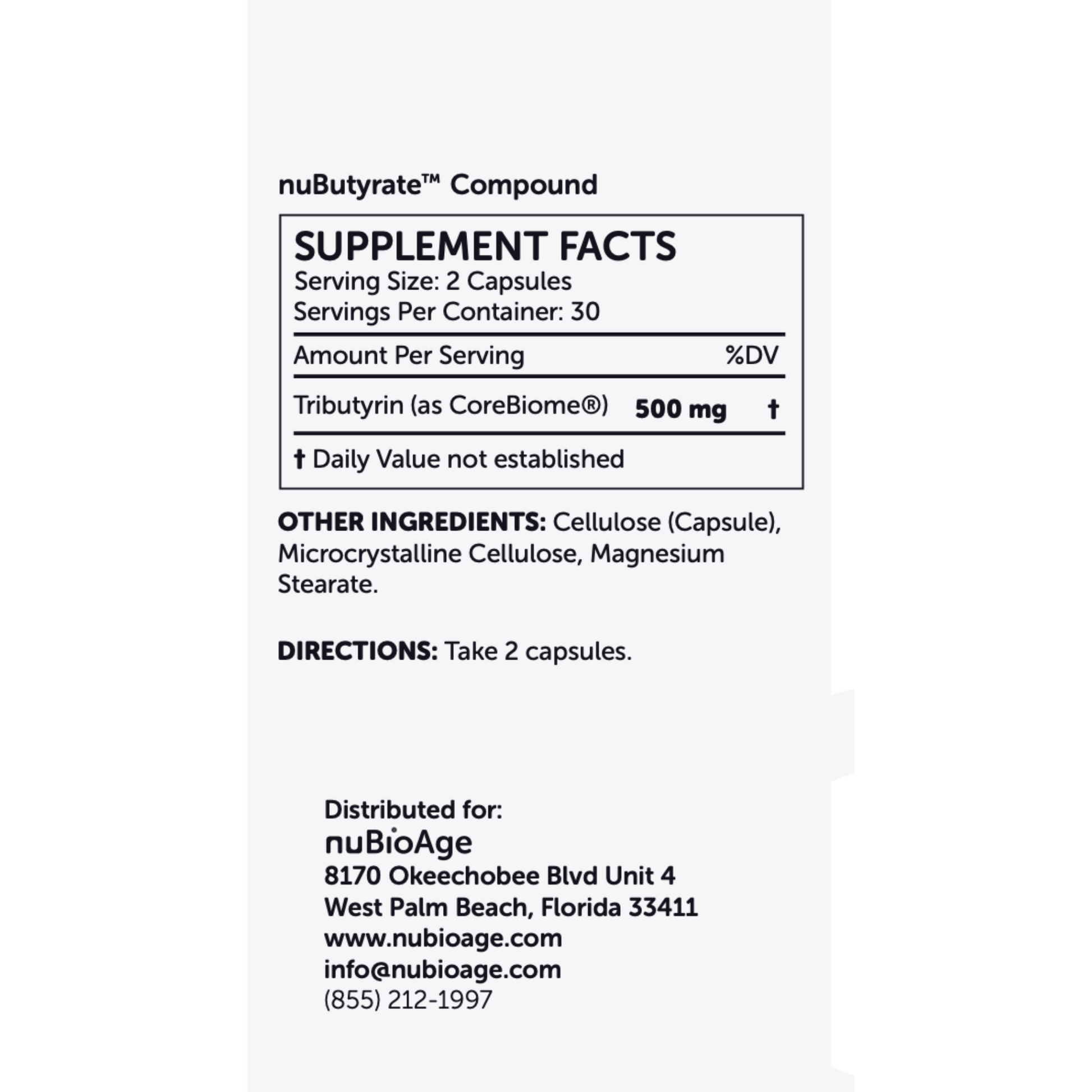 The ingredients in nubutyrate supplement by nubioage.