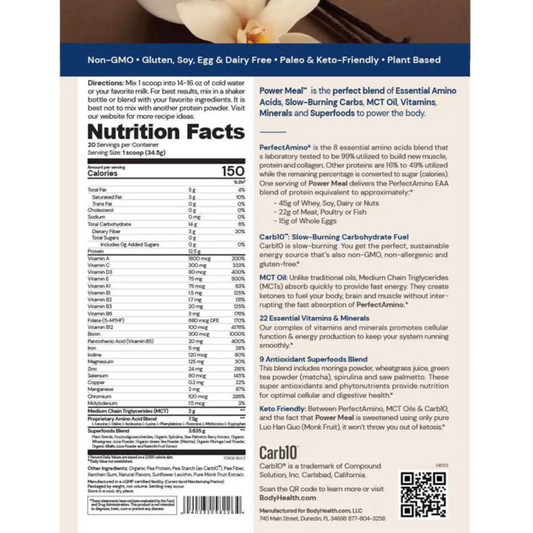 Perfect Amino Power Meal Vanilla Flavored Body Health Ingredients