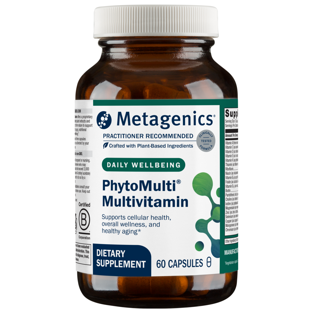 Metagenics PhytoMulti Multivitamin Capsules dietary supplement for cellular health and wellness with plant-based ingredients, 60 capsules.