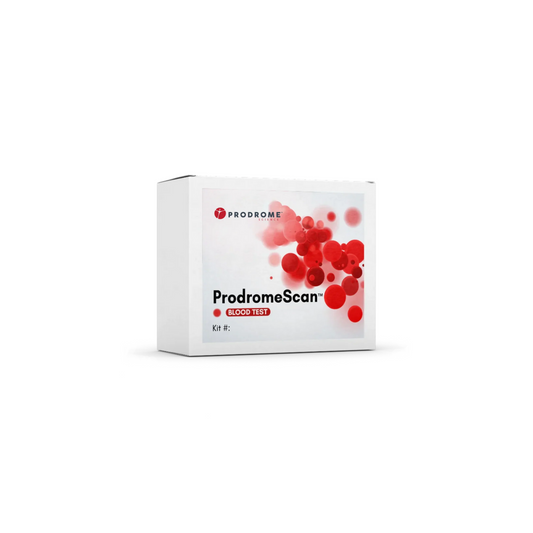 ProdromeScan™ Blood Test Kit box at home biomarker testing kit for plasmalogen levels and biochemical health assessment.