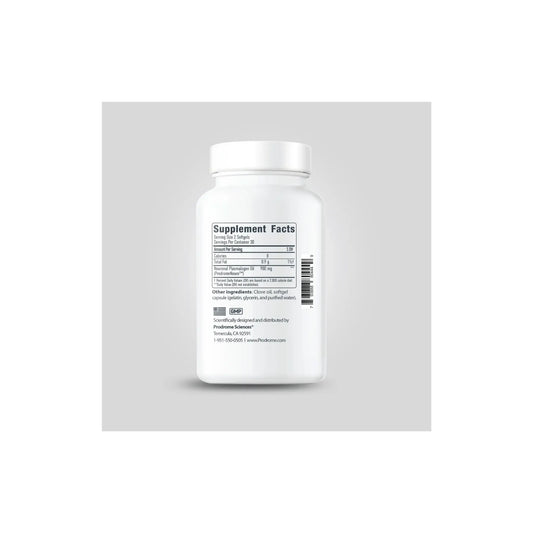 PlasmalogenN3 back label detailing the 900mg Omega-3 plasmalogen oil and nutritional supplement facts