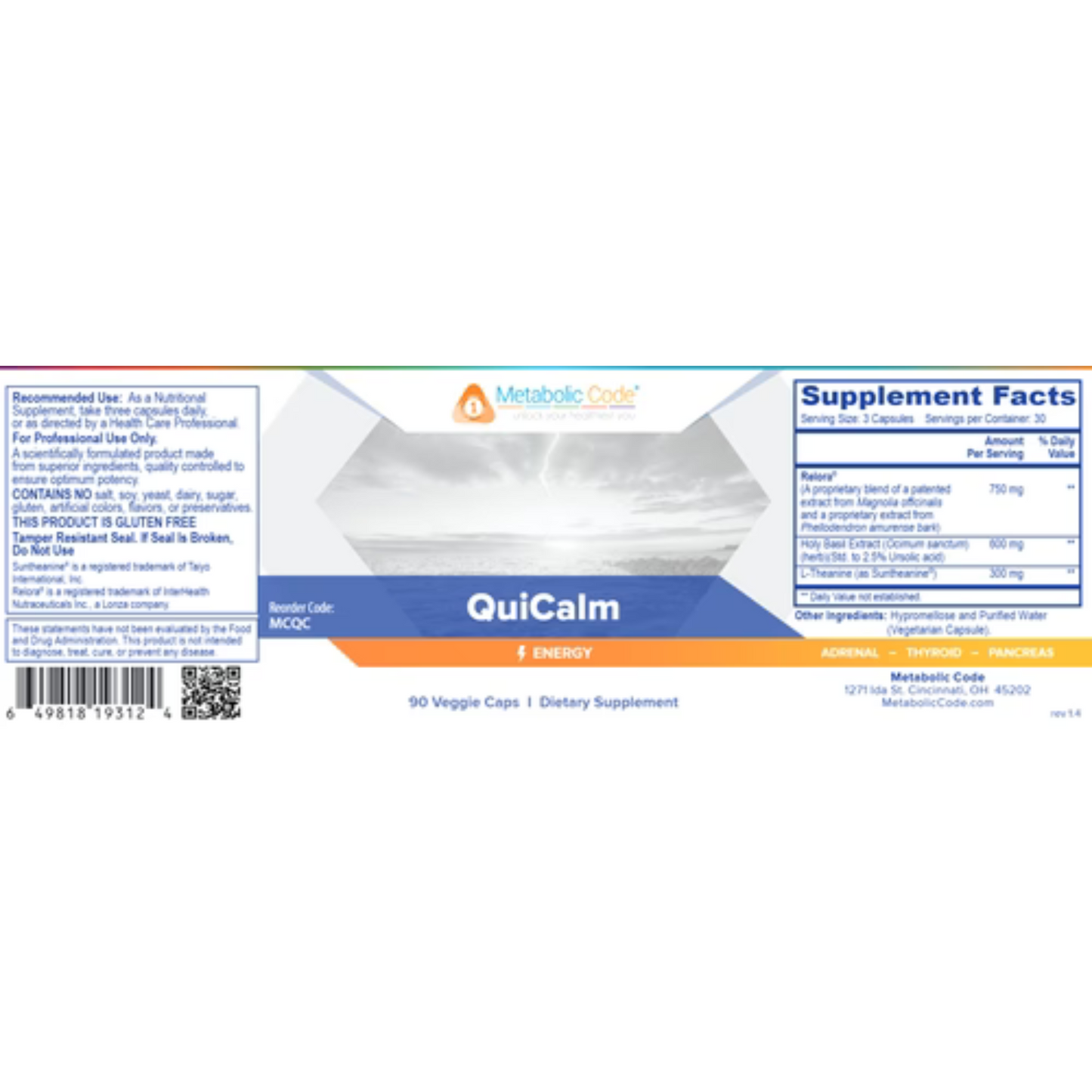 QuiCalm Metabolic Code Label