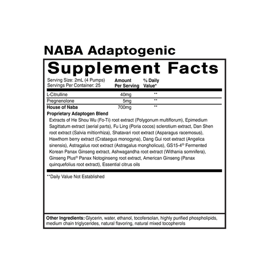 Supplement Facts label for Quicksilver Scientific Adaptogenic Reserve Blend