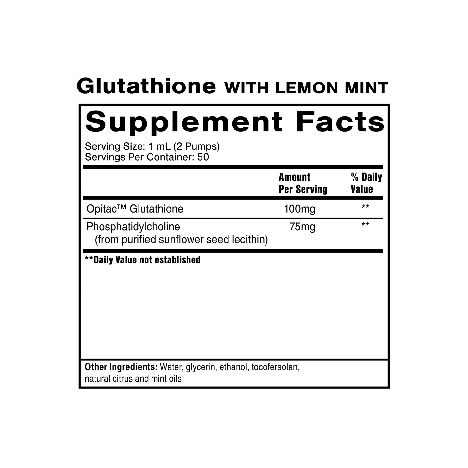 Quicksilver Scientific Glutathione supplement facts label lemon mint flavor antioxidant support