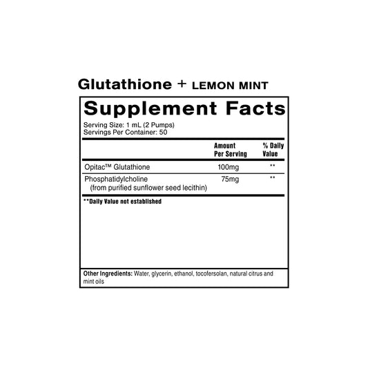 Lemon mint liposomal glutathione supplement facts panel by Quicksilver Scientific