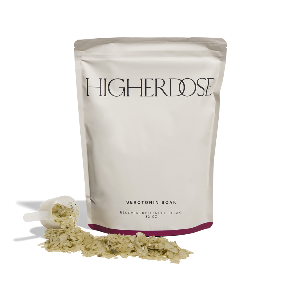 HigherDOSE Serotonin Soak Salt featuring Magnesium Zechstein Flakes for mood boosting and relaxation bath soak