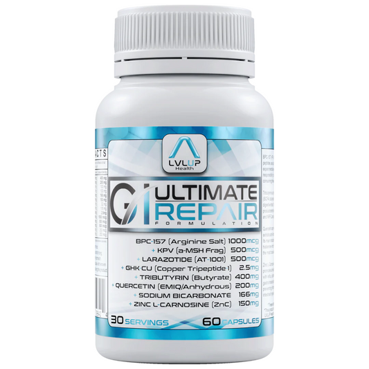 Bottle of Ultimate GI Repair by LVLUP Health gut health supplement with peptides and natural ingredients for digestion support