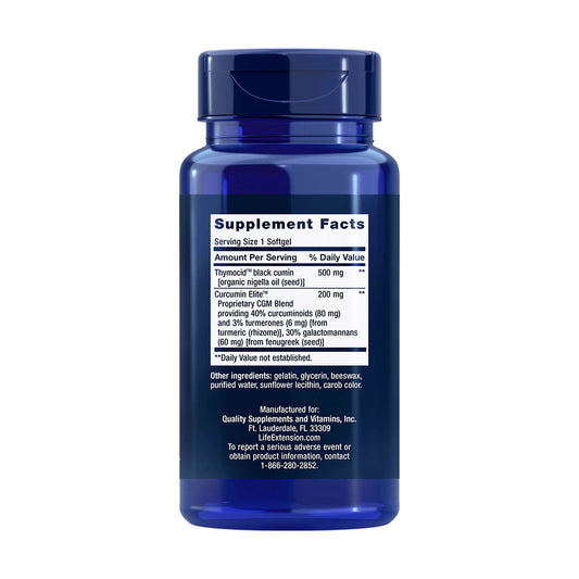 life extention black cumin seed oil curcumin elite supplement facts label
