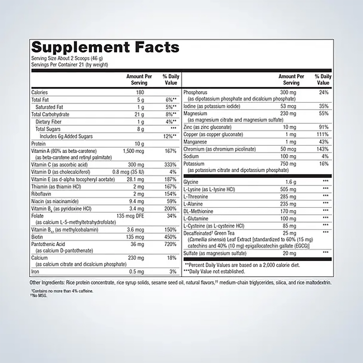 metagenics ultraclear plus pH detox powder supplement facts label