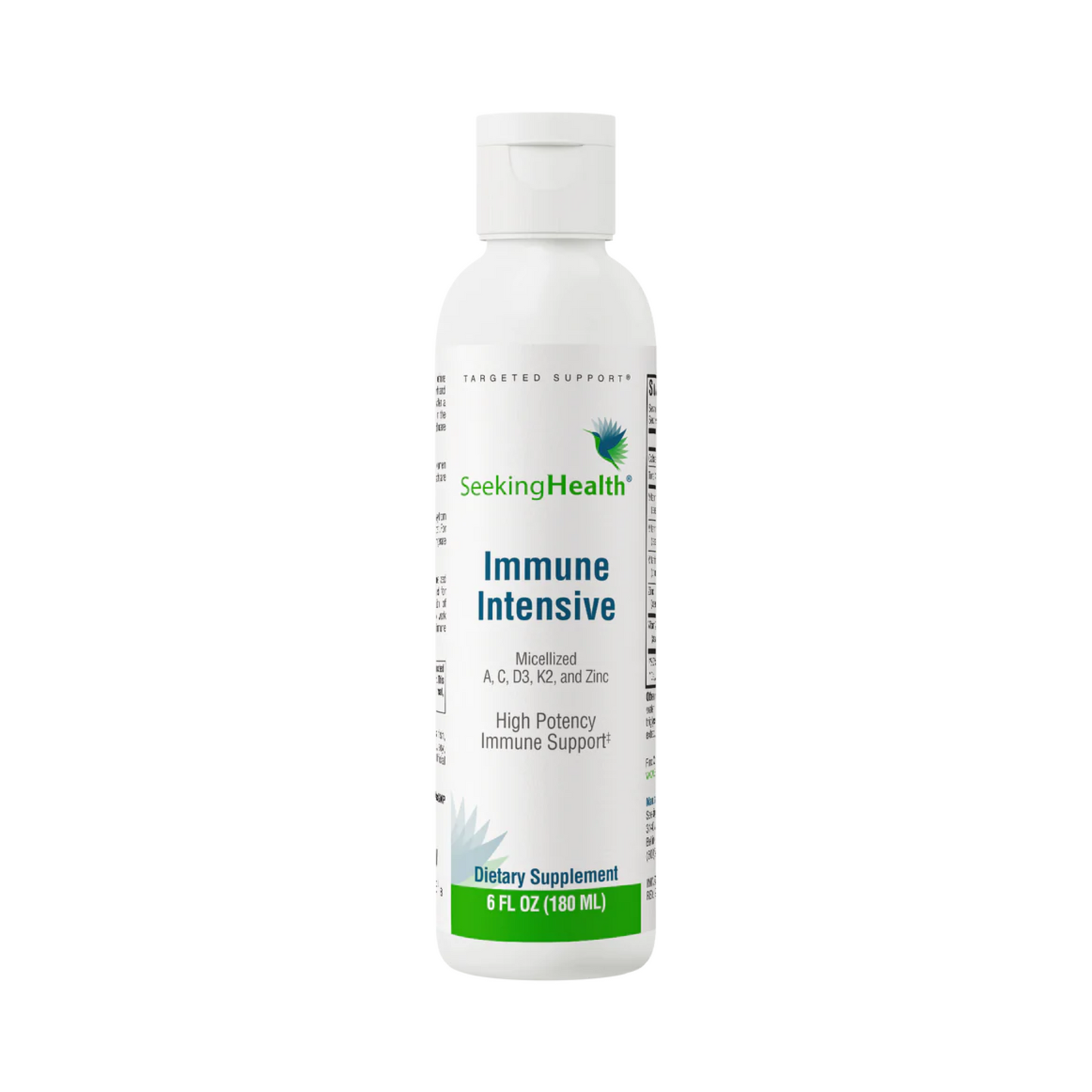 Seeking Health Immune Intensive liquid supplement with micellized vitamins A, C, D3, K2, and zinc for immune support in a 6 fl oz bottle