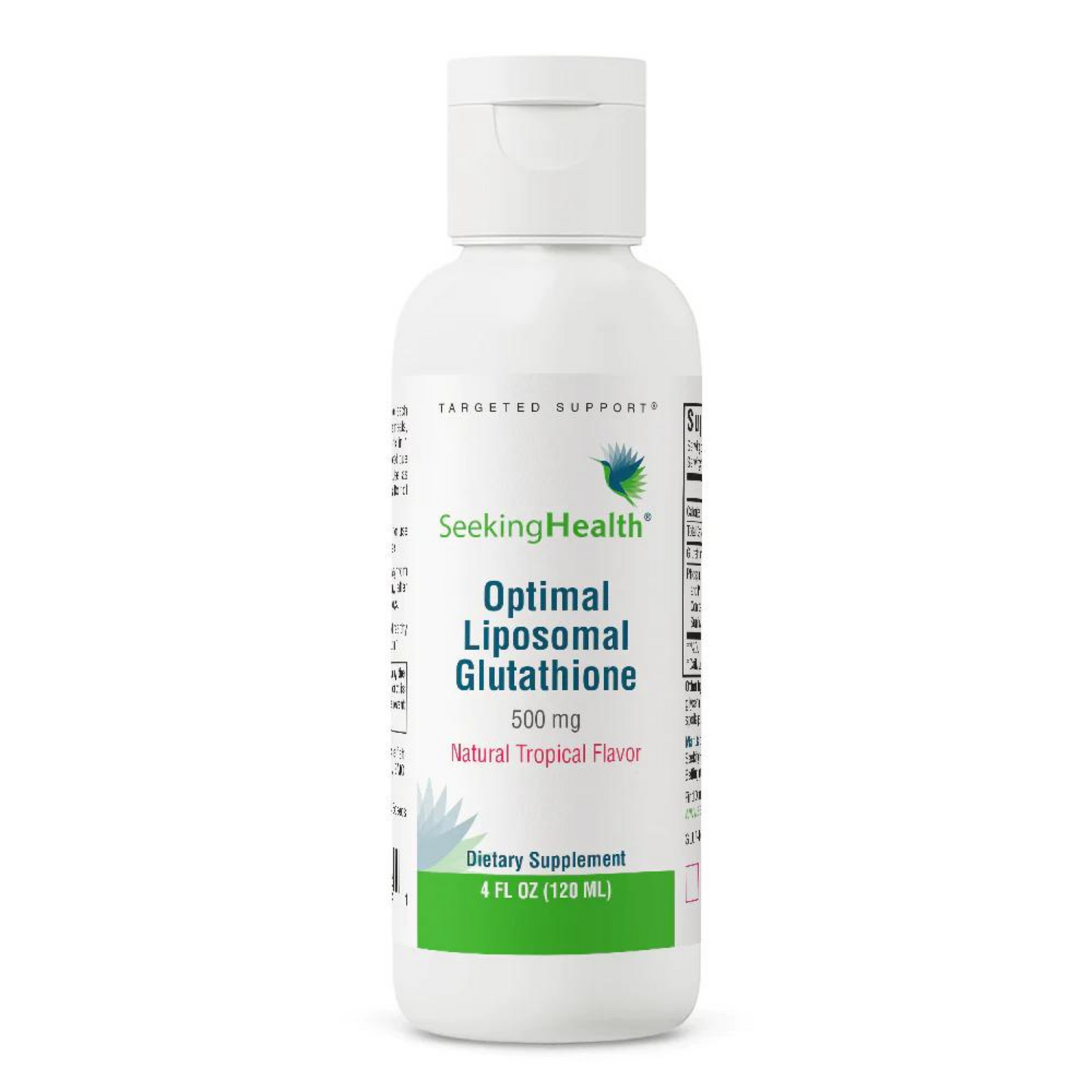 bottle of Optimal Liposomal Glutathione tropical flavor dietary supplement by Seeking Health, 4 oz