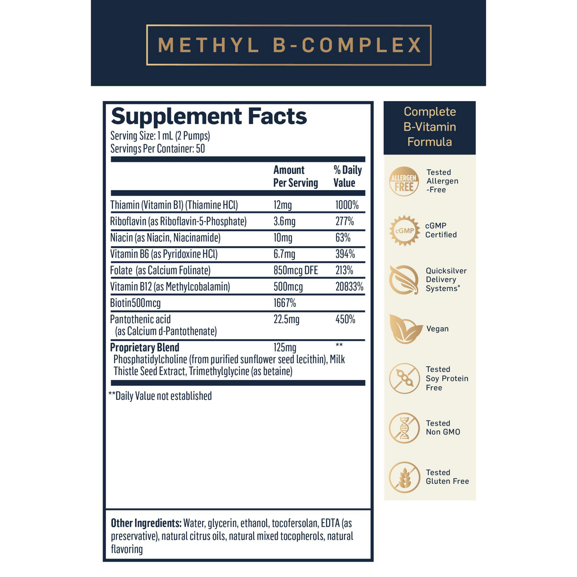 Methyl B Complex ingredients label