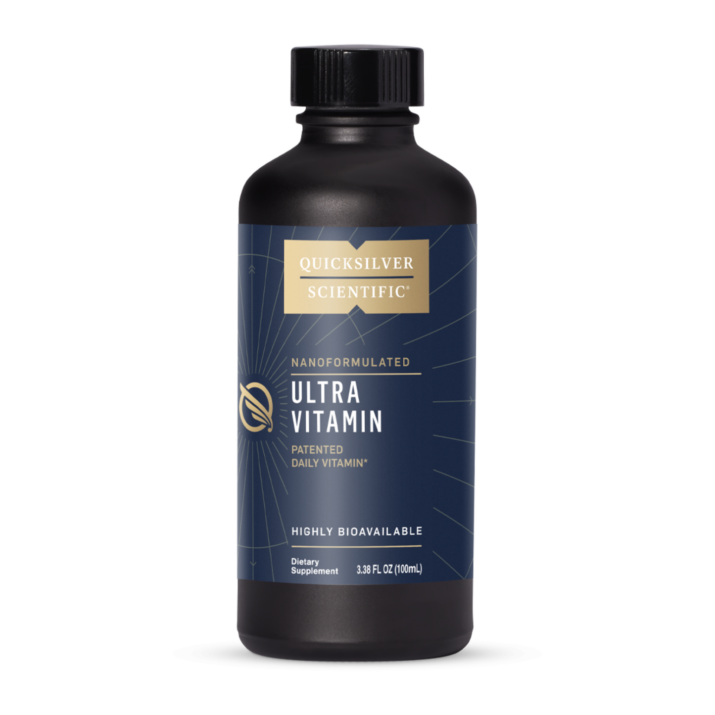 Bottle of Quicksilver Scientific Ultra Vitamin liposomal multivitamin dietary supplement with highly bioavailable formula