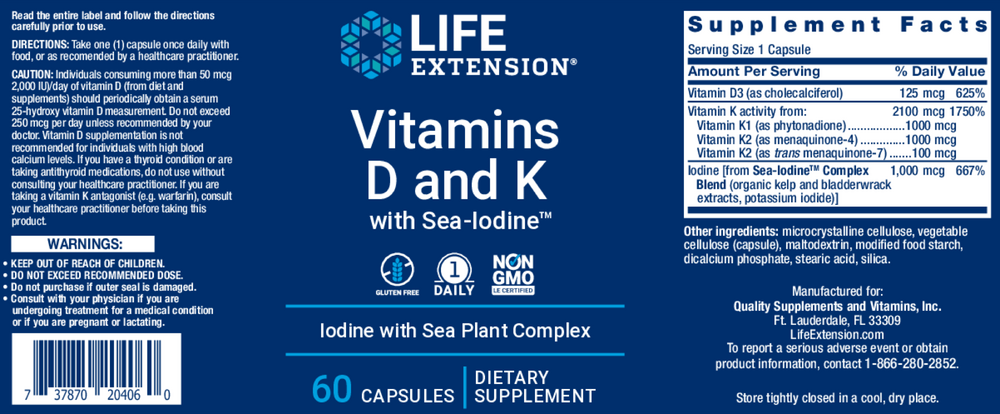 Vitamins D and K with Sea-Iodine by Life Extension