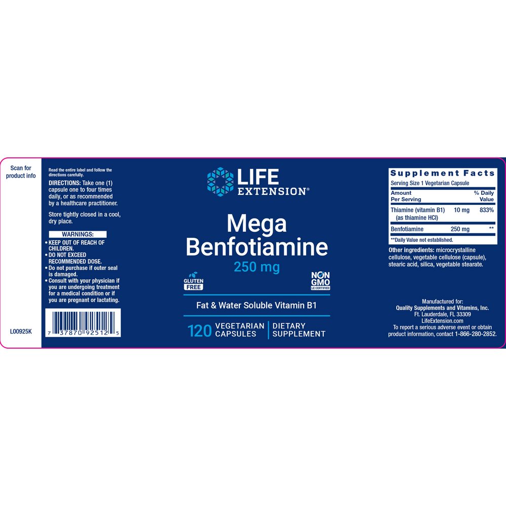 Mega Benfotiamine 250mg by Life Extension