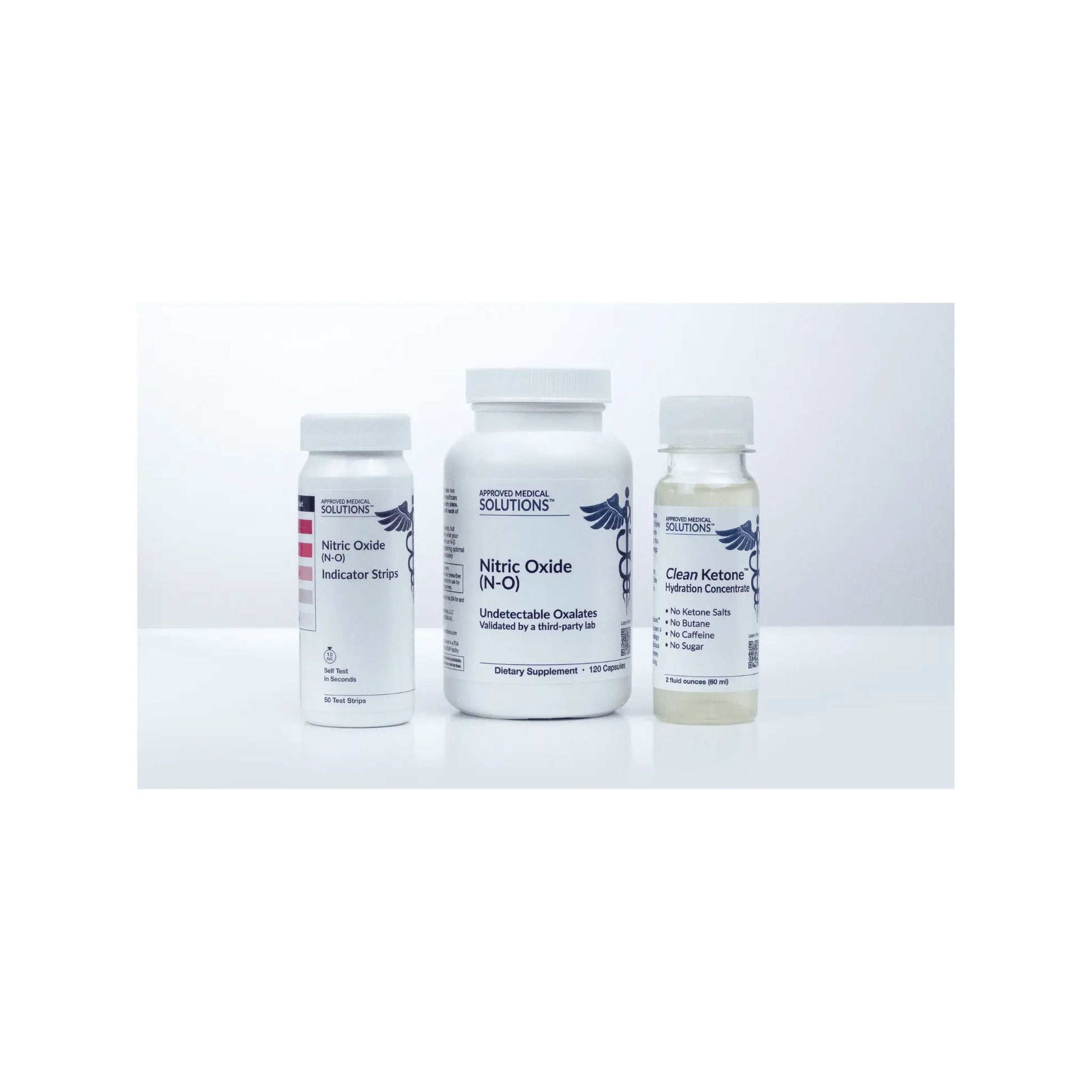 Front view of Approved Medical Solutions Clean Ketone Hydration bottles all sizes
