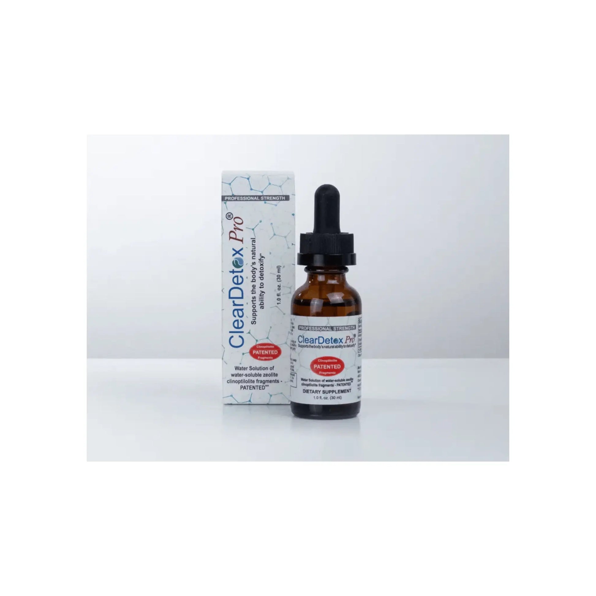 Front view of Approved Medical Solutions ClearDetox Pro 1 oz dropper bottle showing the professional detoxification formula