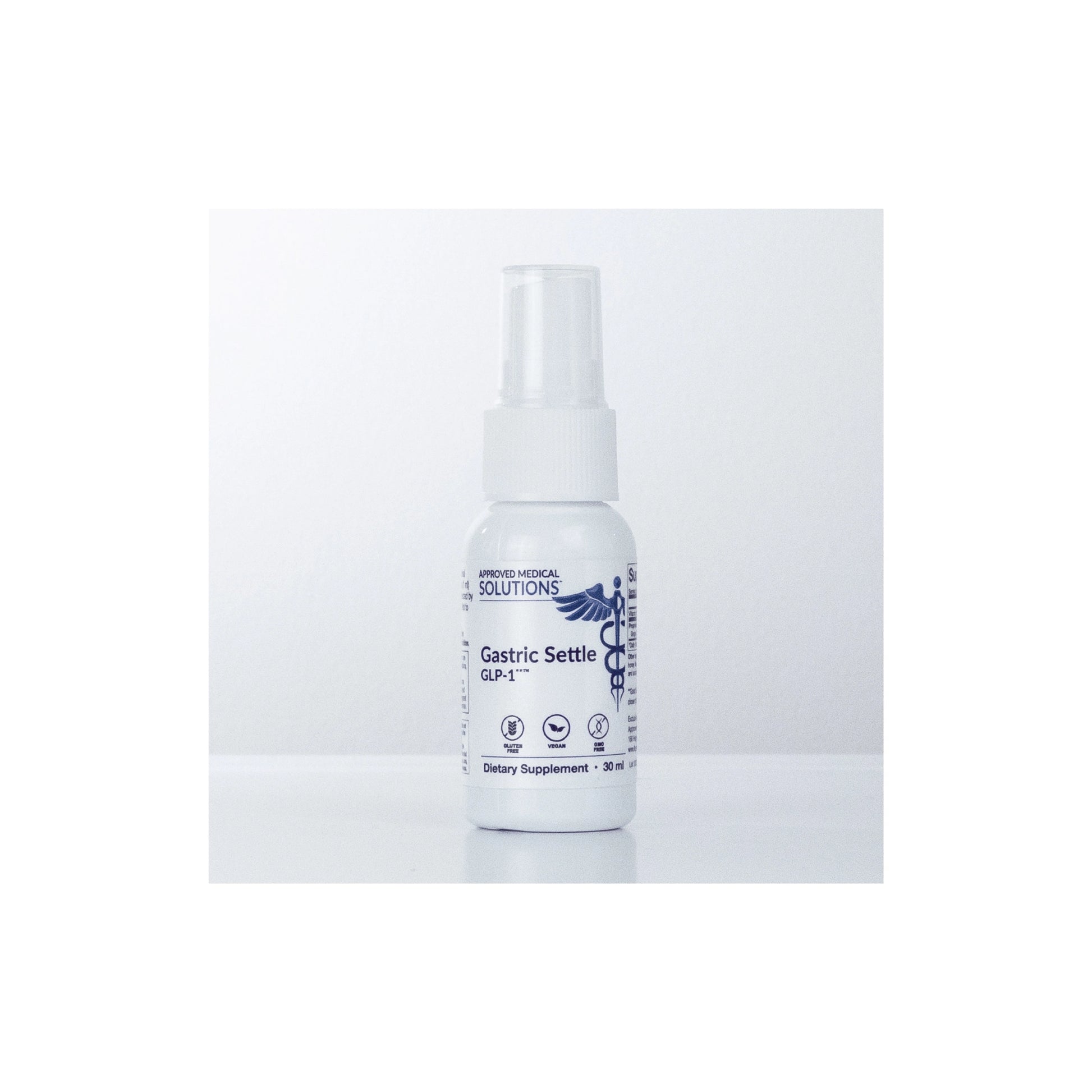 Front view of Approved Medical Solutions GLP-1 Gastric Settle spray bottle