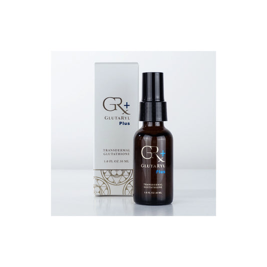 Front view of the Approved Medical Solutions Glutaryl+ Antioxidant Glutathione 1 oz spray bottle and its protective packaging box