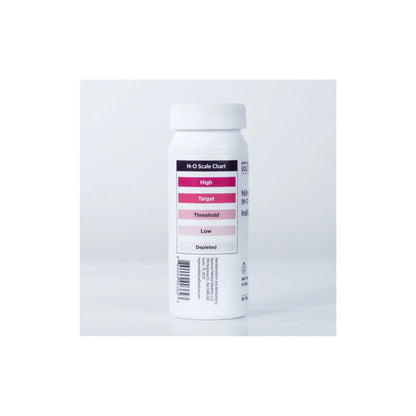 Side view of Approved Medical Solutions Nitric Oxide Indicator Strips container showing N-O scale chart