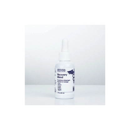 Front view of Approved Medical Solutions Recovery Blend 2 ounce bottle highlighting the advanced tissue repair and metabolic recovery formula
