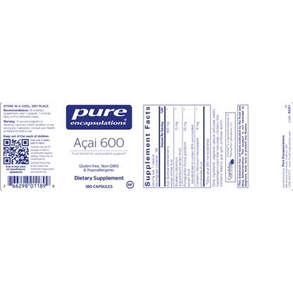 Acai 600 Pure Encapsulations Label