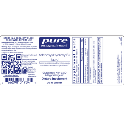 Adenosyl Hydroxy B12 Liquid Pure Encapsulations Label