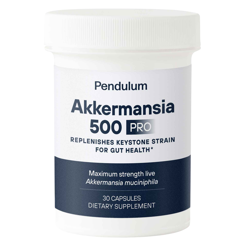 A bottle of Pendulum Akkermansia 500 for gut health