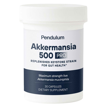 A bottle of Pendulum Akkermansia 500 for gut health